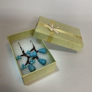 NWT  Pannee Turquoise Branch Dangle Earrings Artisan Southwest Boho